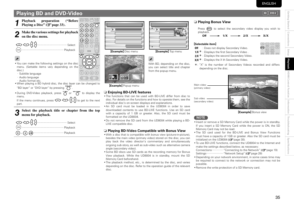 Playing bd and dvd-video | Marantz UD8004 User Manual | Page 39 / 69