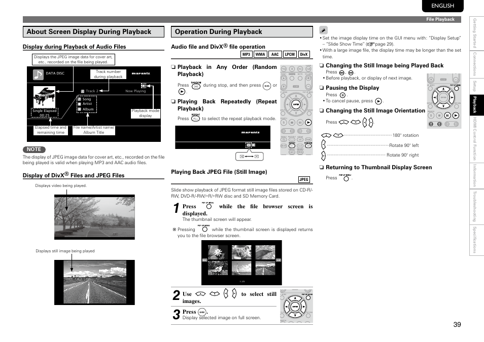 About screen display during playback, Operation during playback | Marantz UD8004 User Manual | Page 43 / 69