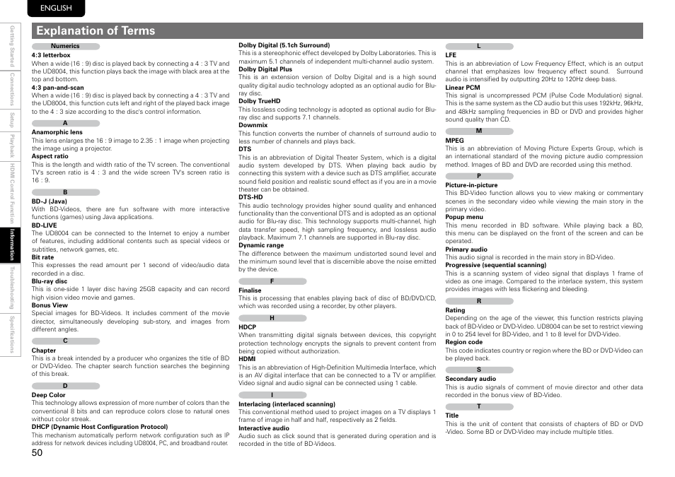 Explanation of terms | Marantz UD8004 User Manual | Page 54 / 69