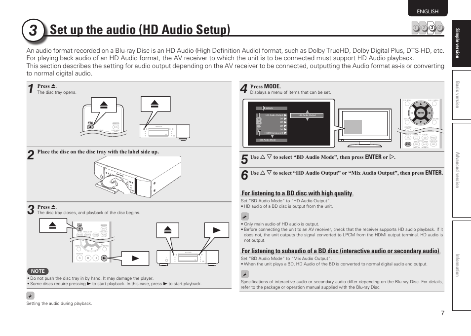 Set up the audio (hd audio setup) | Marantz UD7006 User Manual | Page 11 / 76