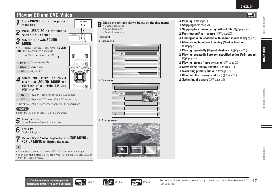 Playing bd and dvd-video | Marantz UD7006 User Manual | Page 21 / 76