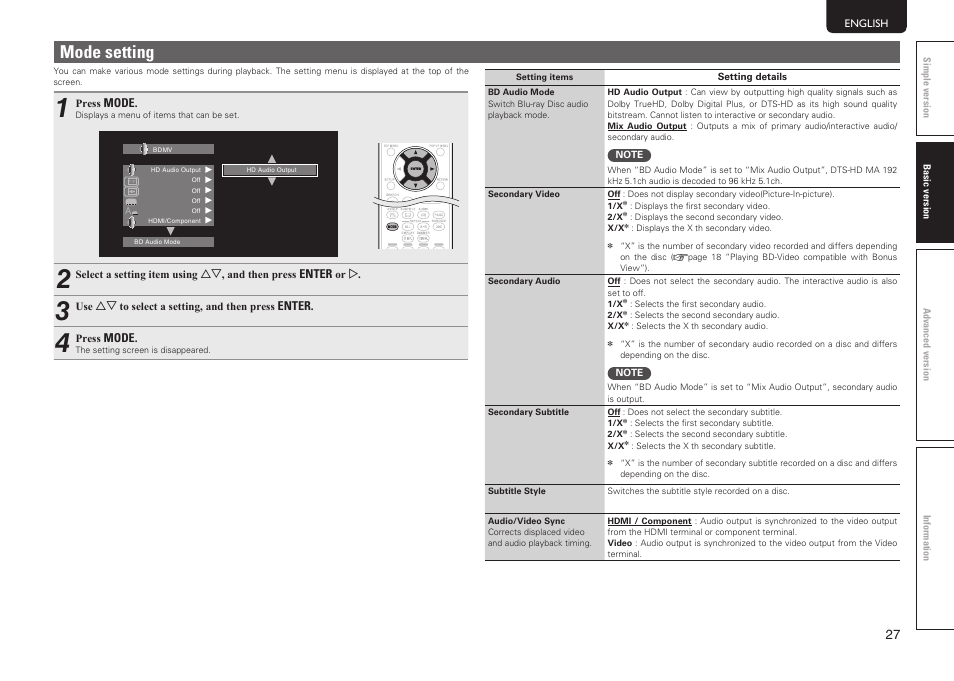 Mode setting | Marantz UD7006 User Manual | Page 31 / 76