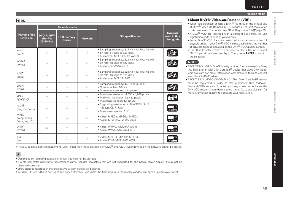 Files, N about divx® video-on-demand (vod) | Marantz UD7006 User Manual | Page 53 / 76