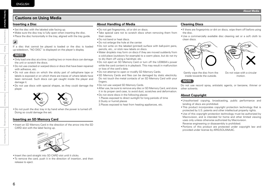 Cautions on using media | Marantz UD9004 User Manual | Page 10 / 73