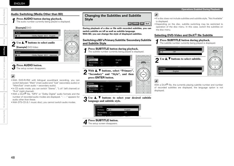 Changing the subtitles and subtitle style | Marantz UD9004 User Manual | Page 52 / 73