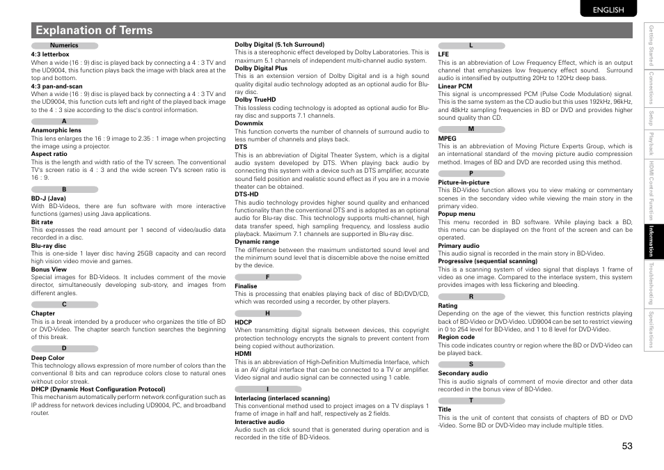 Explanation of terms | Marantz UD9004 User Manual | Page 57 / 73