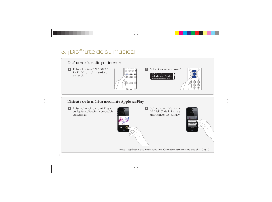 ¡disfrute de su música | Marantz M-CR510 Quick Start User Manual | Page 6 / 8