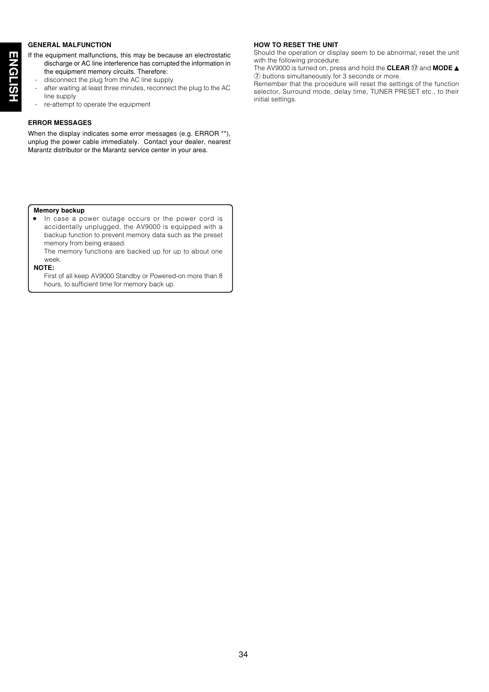 English | Marantz AV9000 User Manual | Page 39 / 41