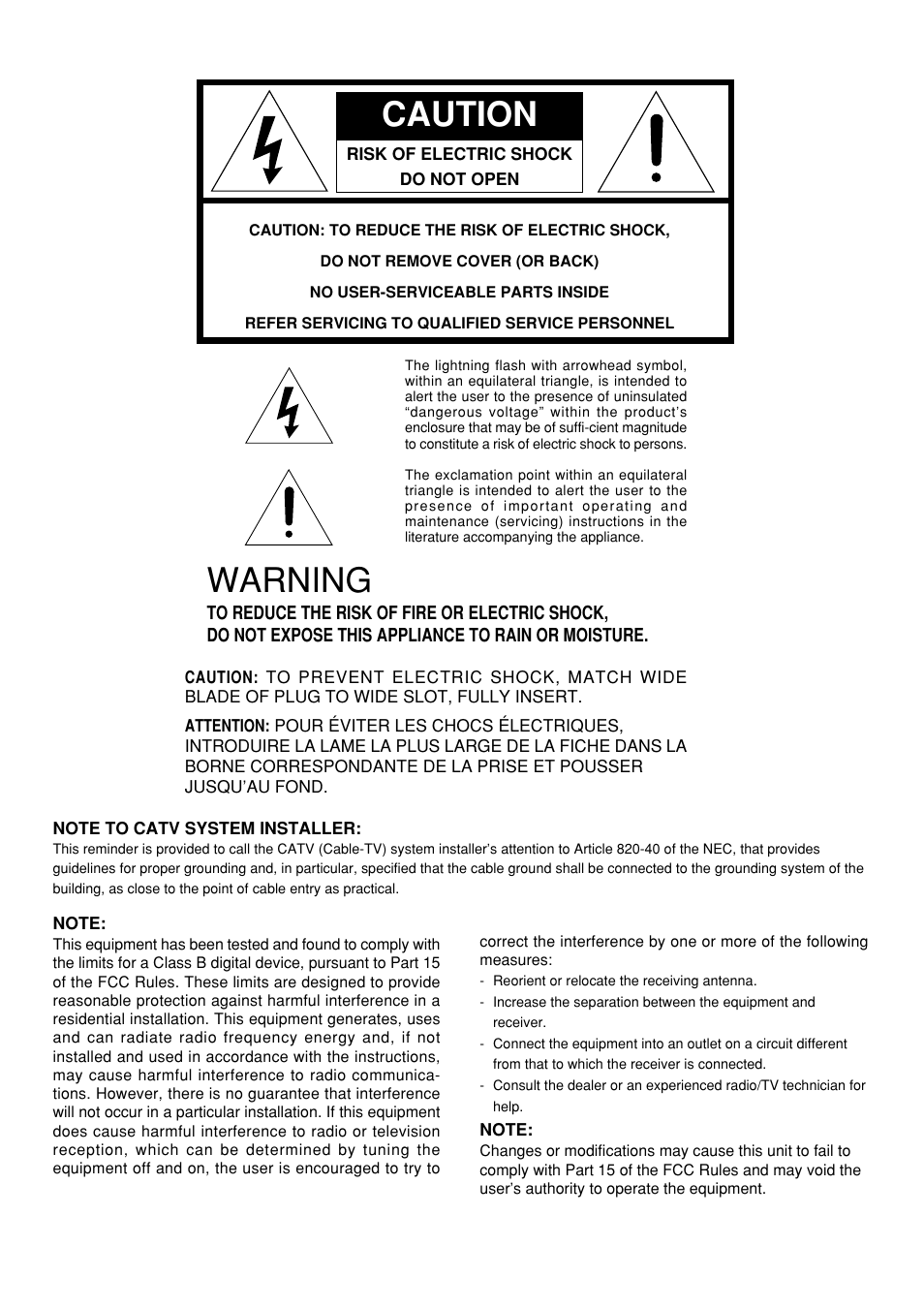 Caution, Warning | Marantz AV9000 User Manual | Page 5 / 41