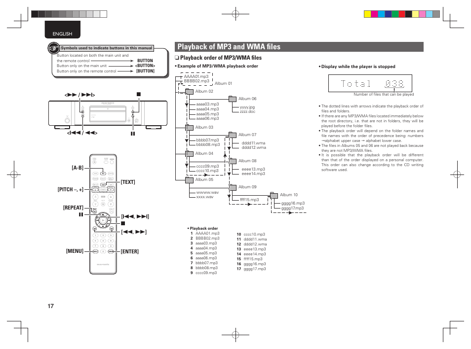 Playback of mp3 and wma ﬁ les | Marantz CD5004 User Manual | Page 21 / 29