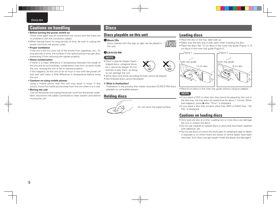 Discs, Cautions on handling, Discs playable on this unit | Holding discs, Loading discs, Cautions on loading discs | Marantz CD5004 User Manual | Page 6 / 29