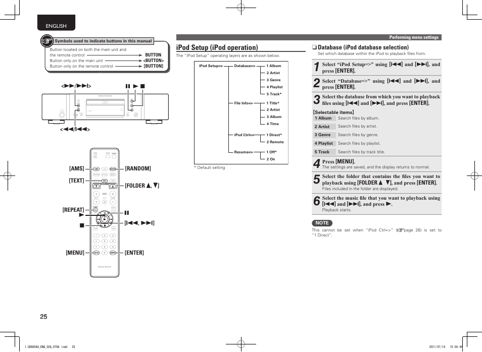 Ipod setup (ipod operation) | Marantz CD6004 User Manual | Page 28 / 36