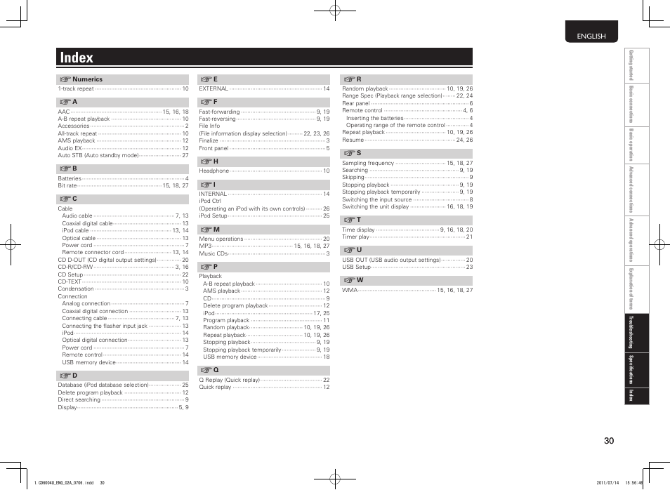 Index | Marantz CD6004 User Manual | Page 33 / 36