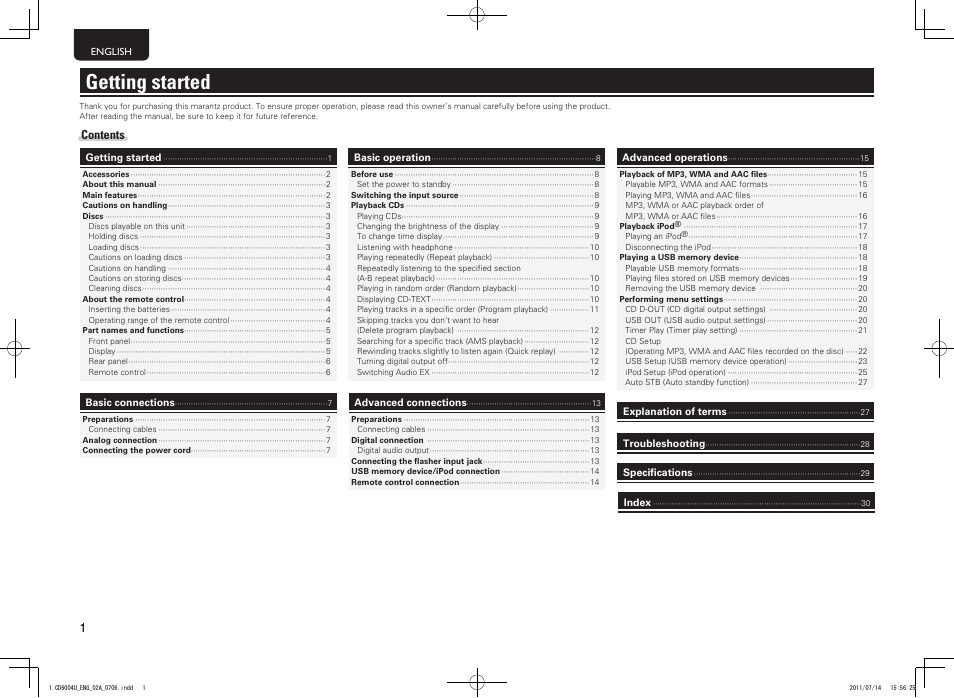 Getting started | Marantz CD6004 User Manual | Page 4 / 36