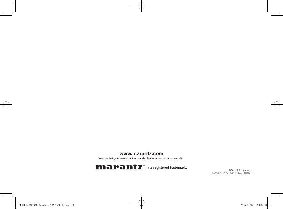 Marantz HD-DAC1 Quick Start User Manual | Page 16 / 16