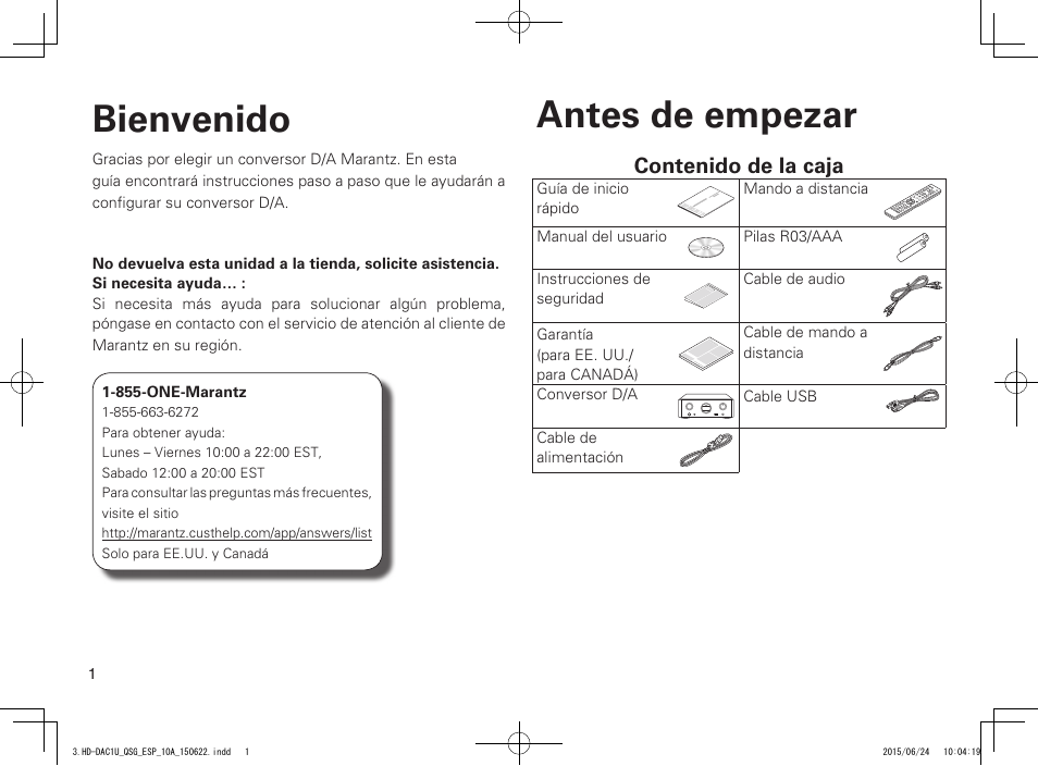 Marantz HD-DAC1 Quick Start User Manual | Page 2 / 16