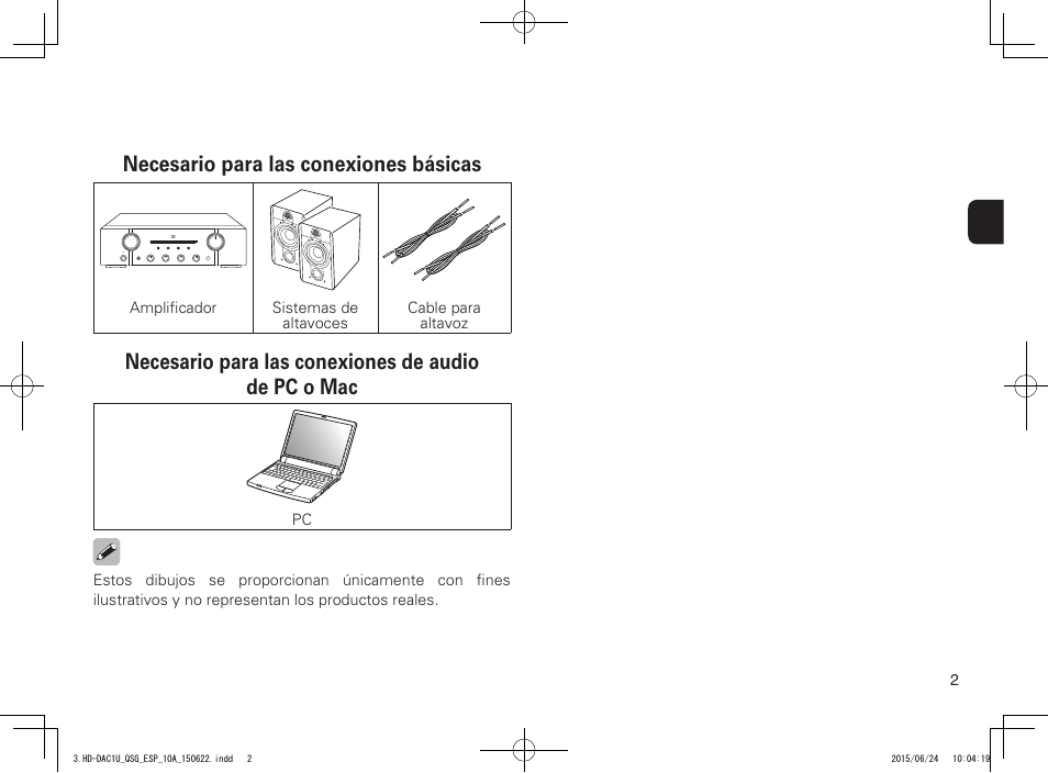Necesario para las conexiones básicas, Necesario para las conexiones de audio de pc o mac | Marantz HD-DAC1 Quick Start User Manual | Page 3 / 16