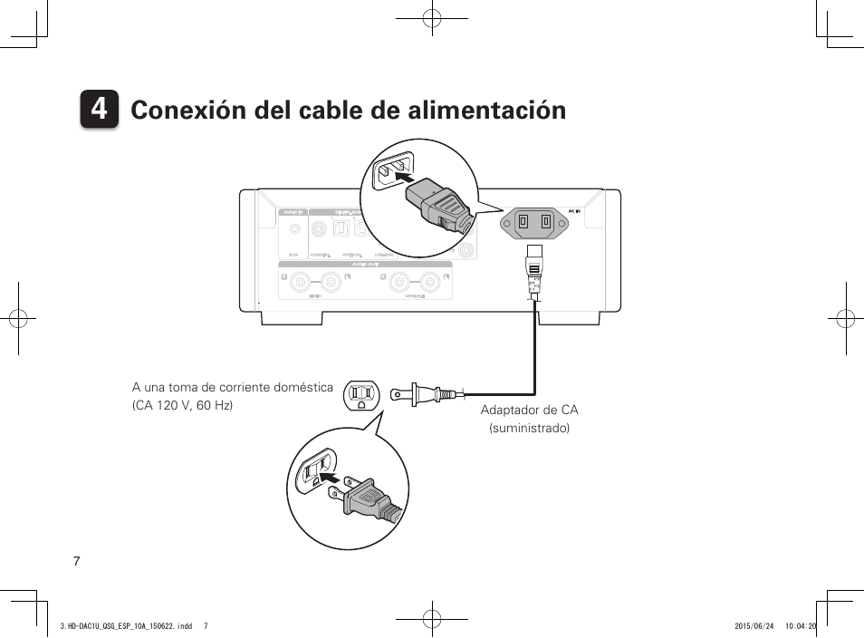 Conexión del cable de alimentación, Printing color : black | Marantz HD-DAC1 Quick Start User Manual | Page 8 / 16