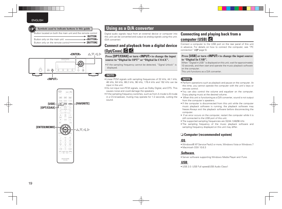 Using as a d/a converter, Connecting and playing back from a computer (usb) | Marantz NA7004 User Manual | Page 22 / 40