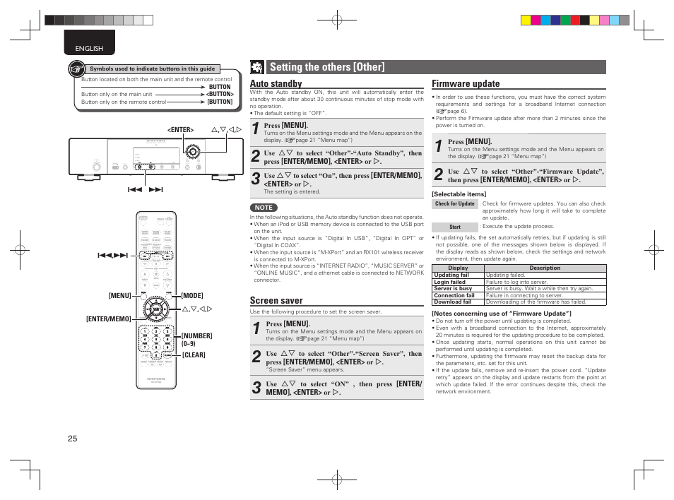 Setting the others [other, Auto standby, Screen saver | Firmware update | Marantz NA7004 User Manual | Page 28 / 40