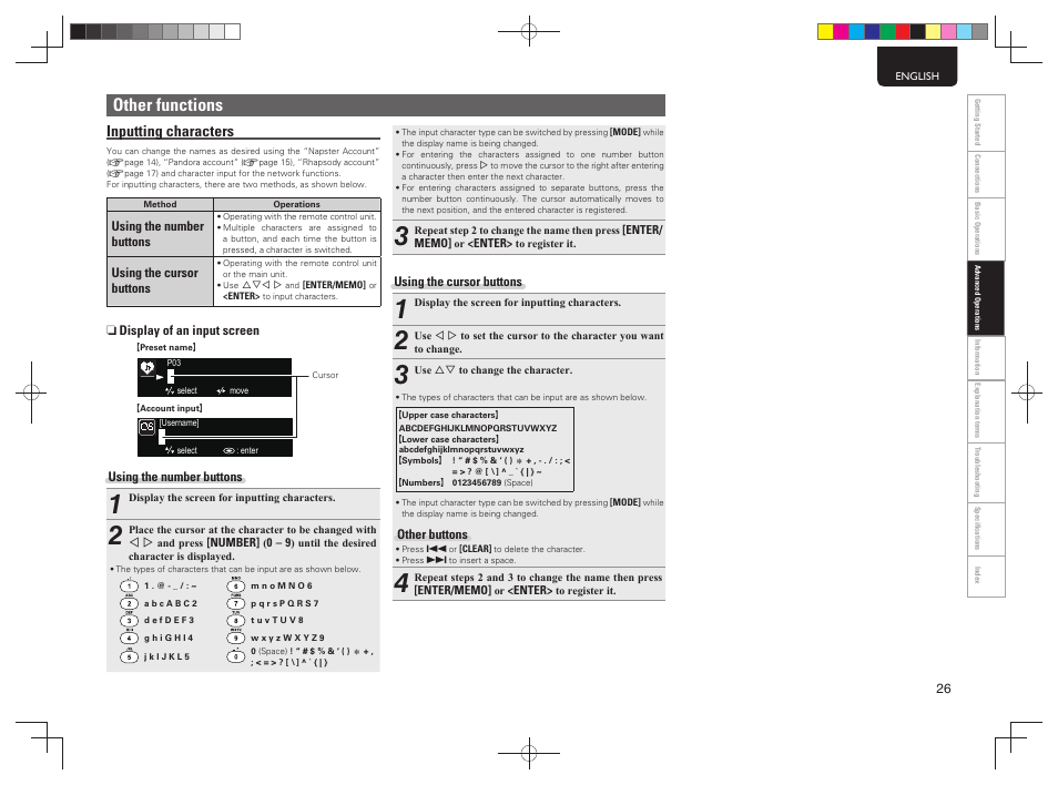 Other functions, Inputting characters | Marantz NA7004 User Manual | Page 29 / 40