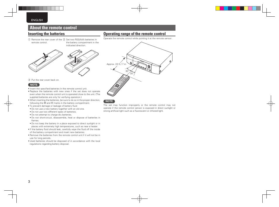 About the remote control, Inserting the batteries, Operating range of the remote control | Marantz NA7004 User Manual | Page 6 / 40