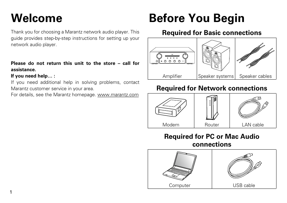 Welcome before you begin | Marantz NA8005 Quick Start User Manual | Page 2 / 14
