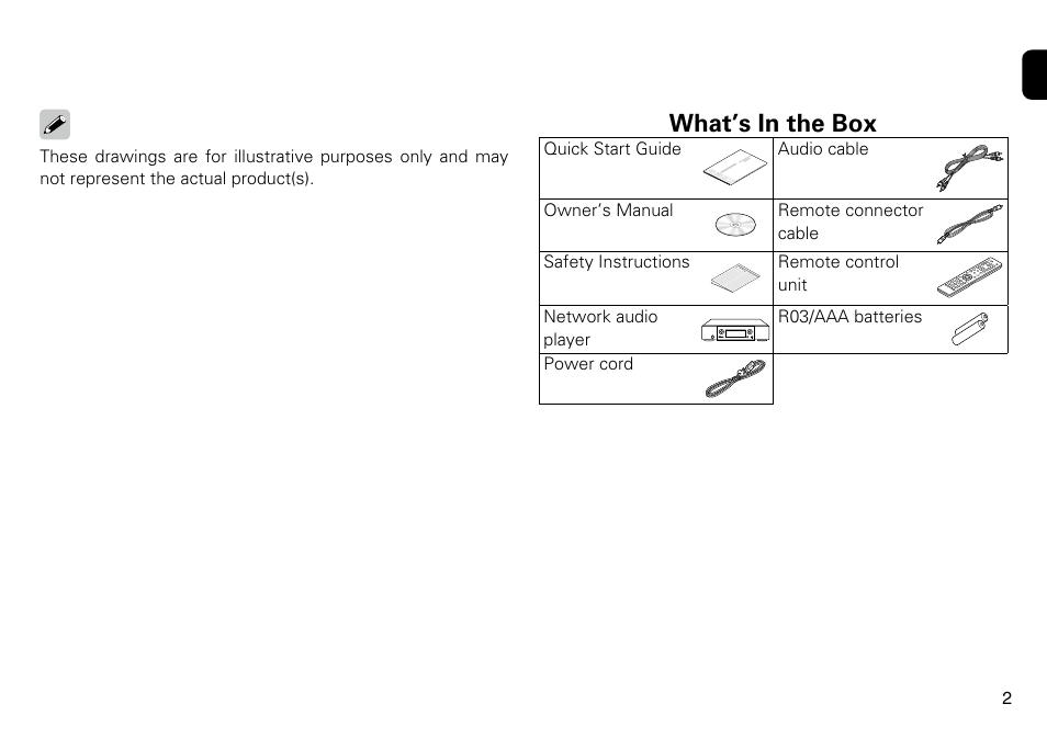 What’s in the box | Marantz NA8005 Quick Start User Manual | Page 3 / 14
