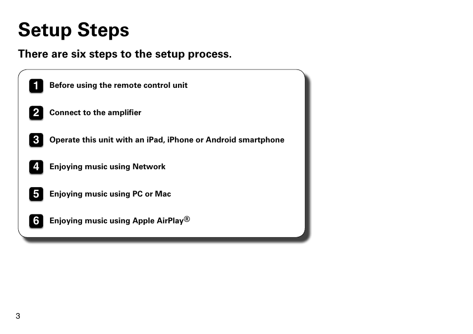 Setup steps | Marantz NA8005 Quick Start User Manual | Page 4 / 14