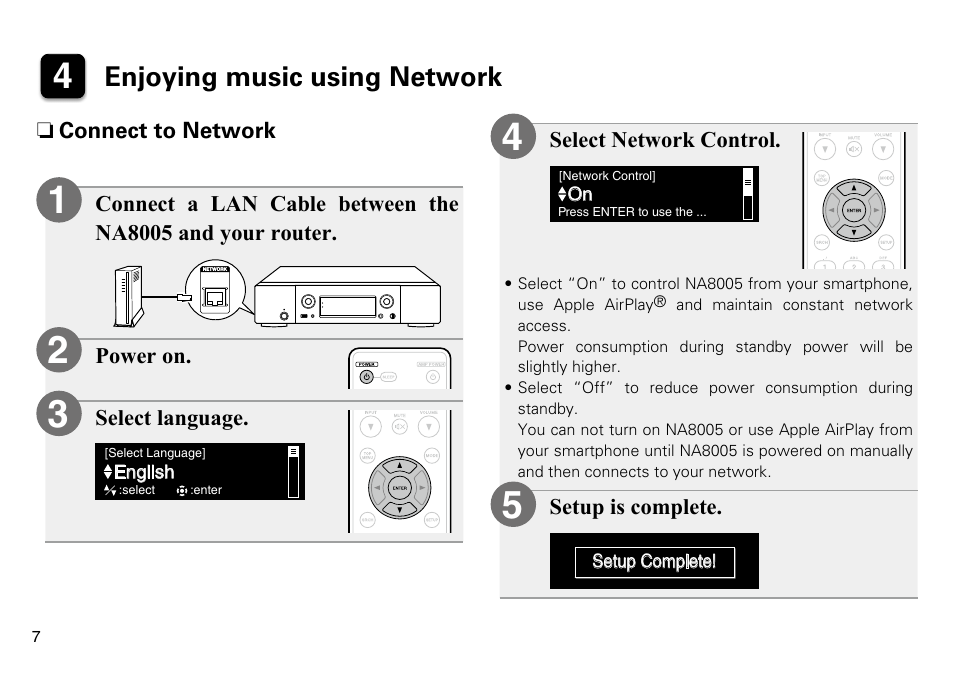 Enjoying music using network | Marantz NA8005 Quick Start User Manual | Page 8 / 14