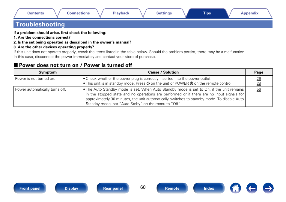 Troubleshooting, 2 power does not turn on / power is turned off | Marantz SA8005 User Manual | Page 60 / 79