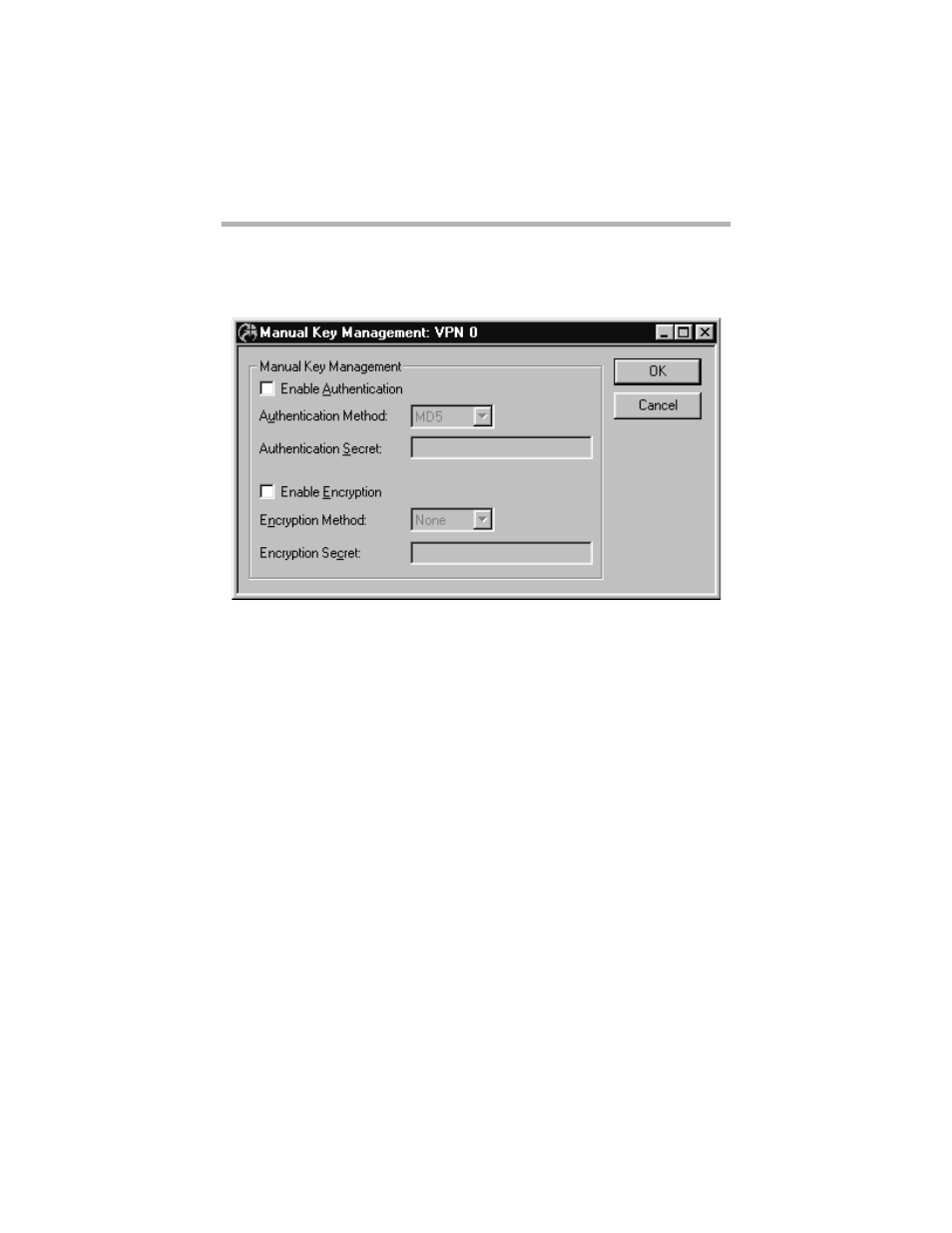 Manual key management, Enable authentication, Authentication method | Authentication secret, Anual, Anagement | Compatible Systems 5.4 User Manual | Page 108 / 313