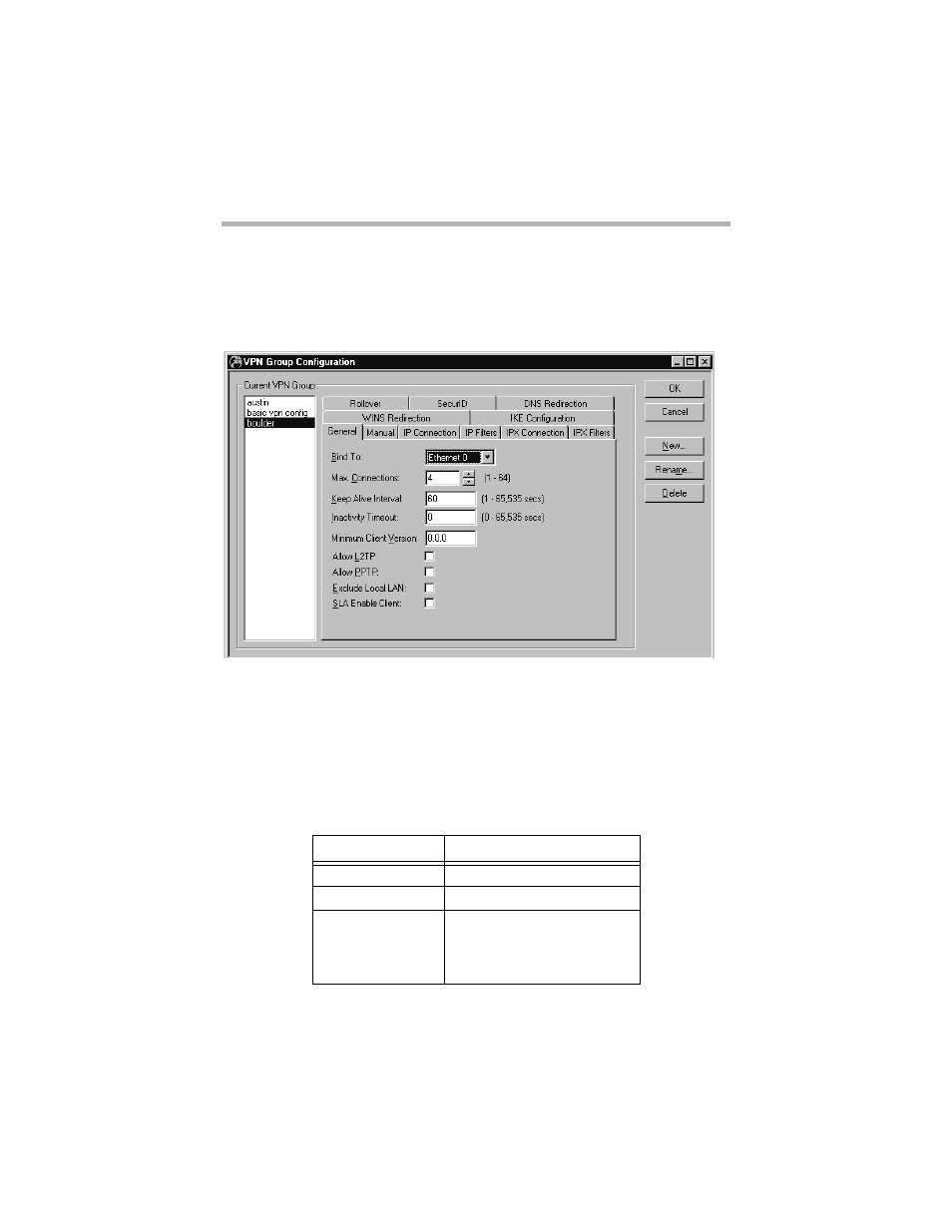 Chapter 7 - vpn client tunnels, Vpn group configuration dialog box, Chapter 7 - vpn client tunnels 109 | Vpn g, Roup, Onfiguration, Ialog | Compatible Systems 5.4 User Manual | Page 115 / 313