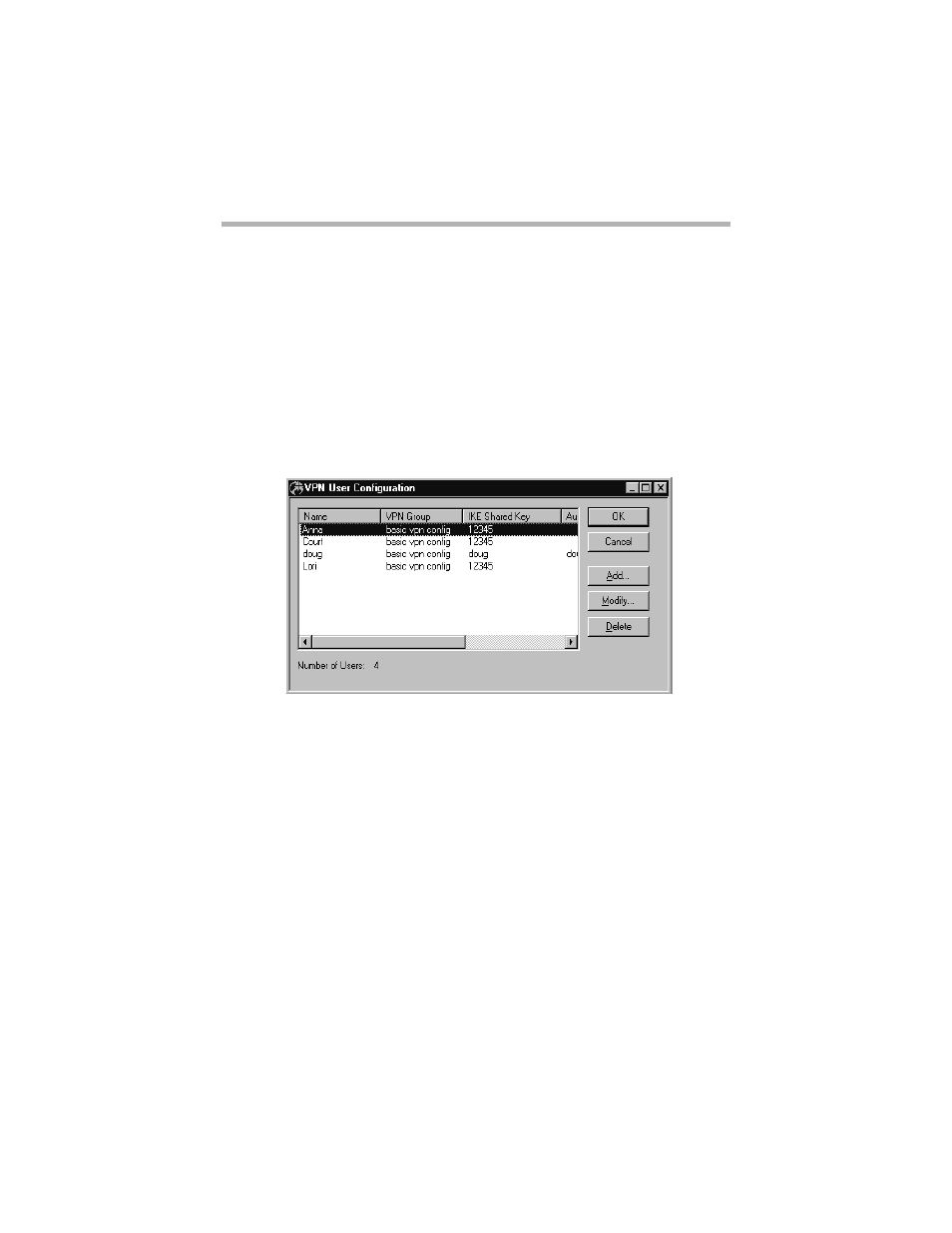 Secondary server, Vpn user configuration dialog box, Vpn u | Onfiguration, Ialog | Compatible Systems 5.4 User Manual | Page 131 / 313