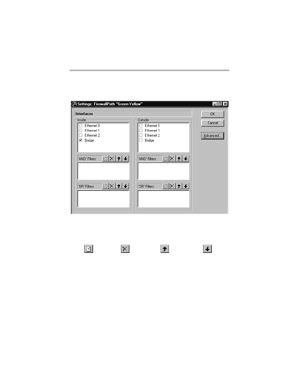 Settings: firewallpath dialog box, Interfaces - inside/outside, Ettings | Irewall, Ialog | Compatible Systems 5.4 User Manual | Page 138 / 313