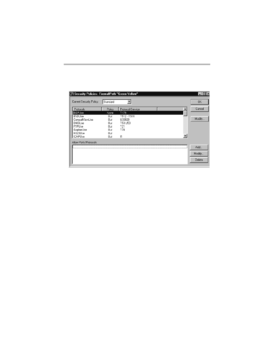 Security policies: firewall path dialog box, Current security policy, Ecurity | Olicies, Irewall, Ialog | Compatible Systems 5.4 User Manual | Page 142 / 313