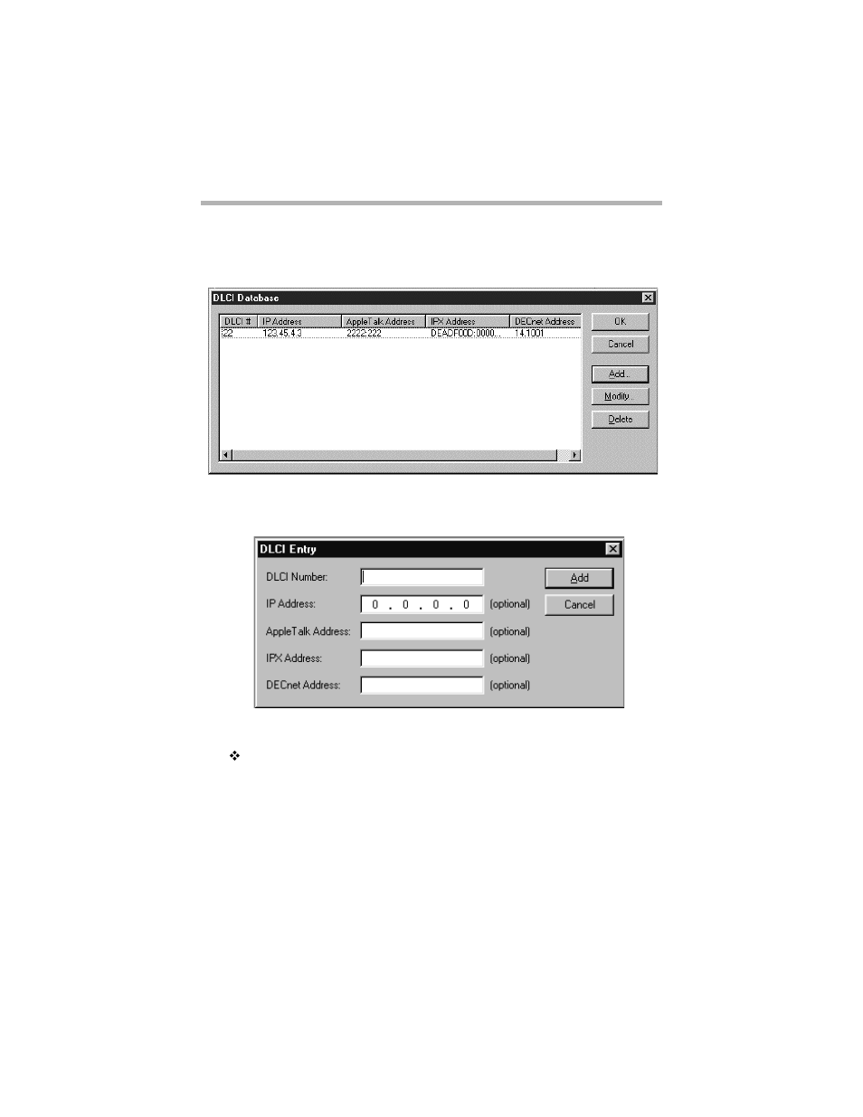 Dlci database dialog box, Dlci d, Atabase | Ialog | Compatible Systems 5.4 User Manual | Page 170 / 313