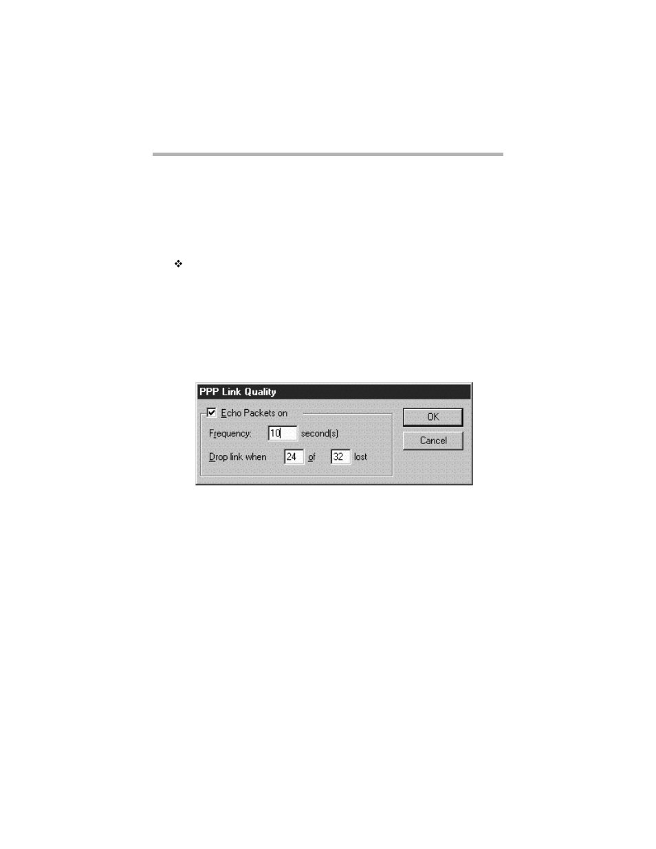 Sequenced predictor compression, Ppp link quality configuration dialog box, Echo packets on | Ppp l, Uality, Onfiguration, Ialog | Compatible Systems 5.4 User Manual | Page 178 / 313