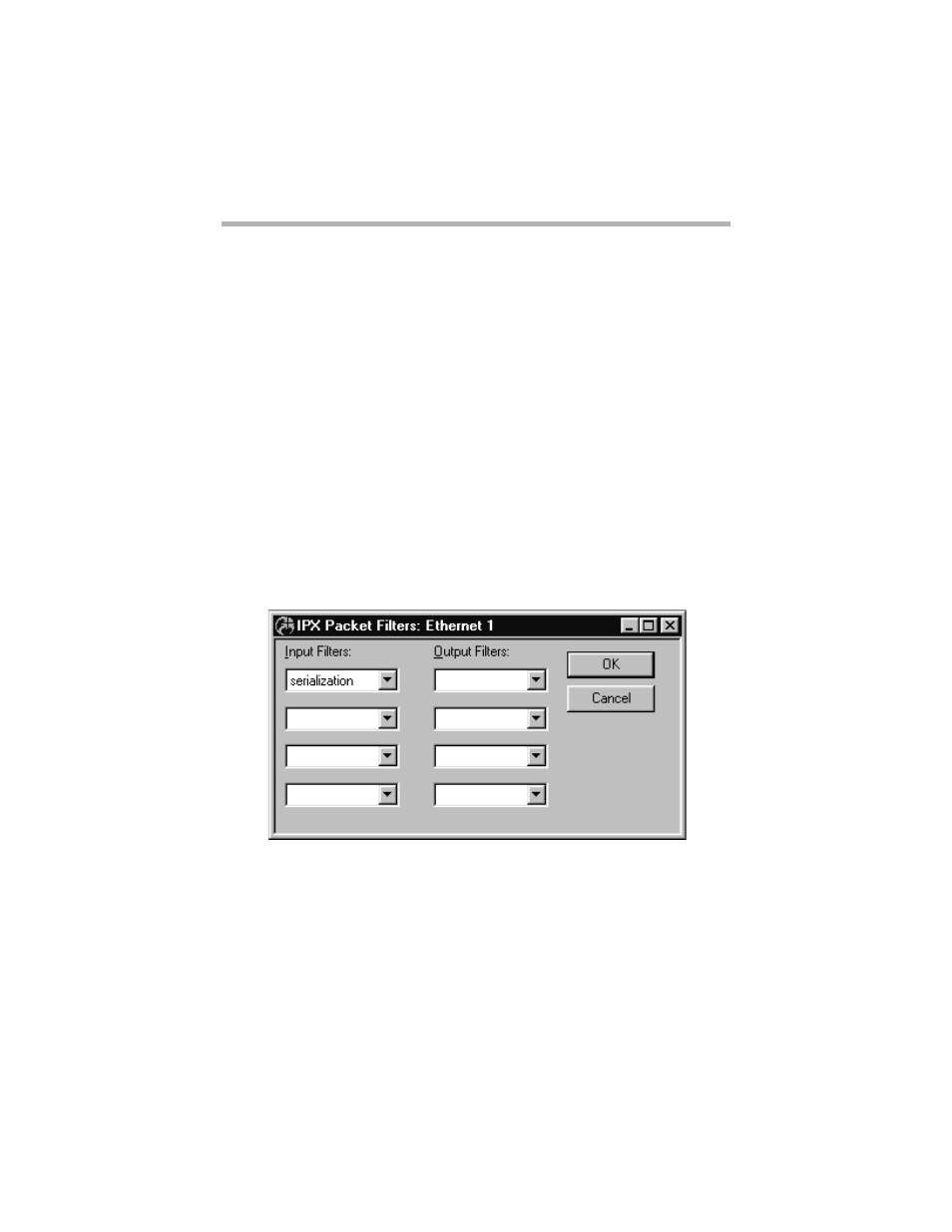 Ipx packet filtering: ethernet dialog box, Ipx packet filtering: wan dialog box, Ipx packet filtering: vpn dialog box | Ipx packet filtering: bridge dialog box, Input filters, Ipx p, Acket, Iltering, Thernet, Ialog | Compatible Systems 5.4 User Manual | Page 215 / 313