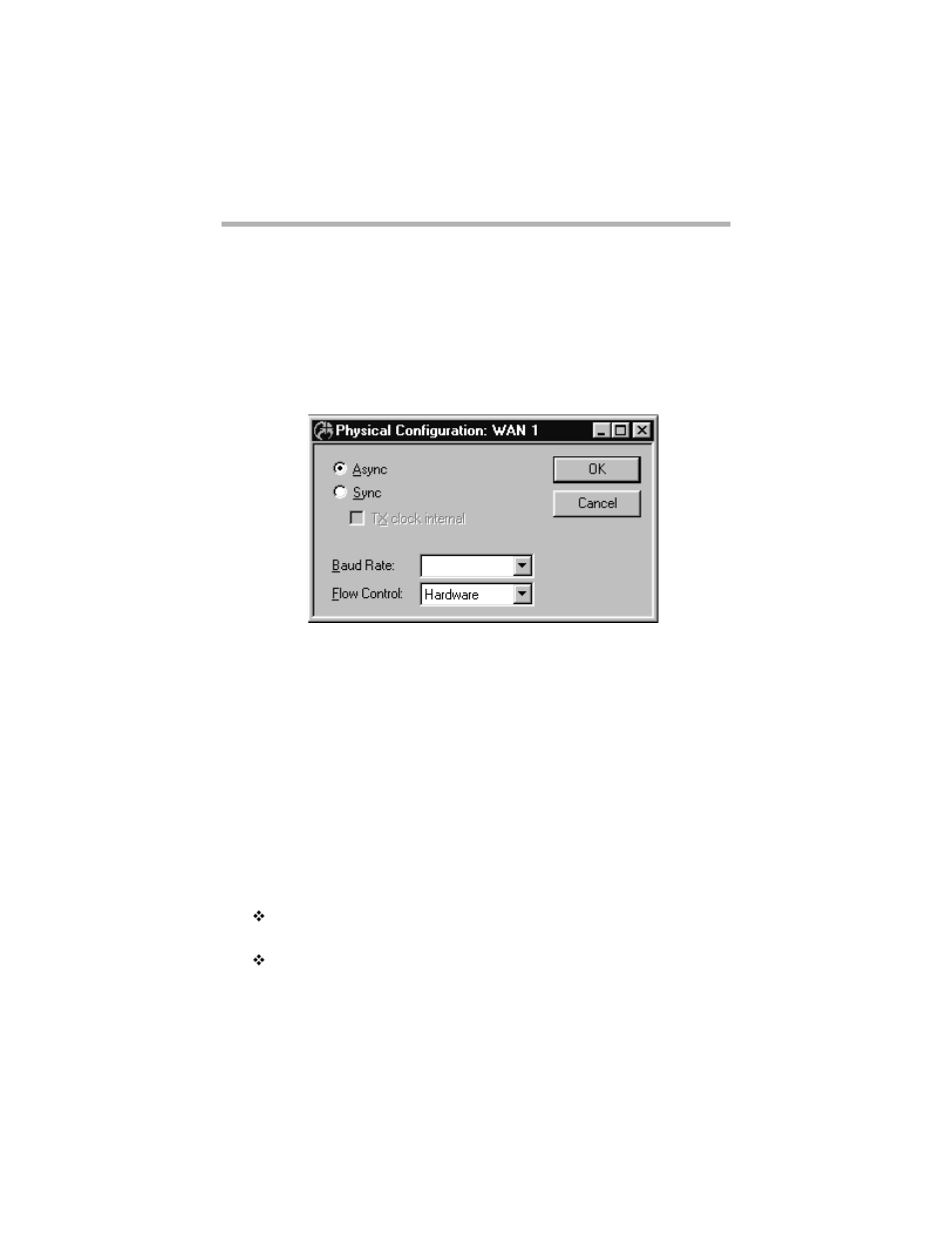Chapter 14 - general, Physical rs-232 configuration: wan dialog box, Async/sync | Chapter 14 - general 219, Hysical, Rs-232 c, Onfiguration, Wan d, Ialog | Compatible Systems 5.4 User Manual | Page 225 / 313
