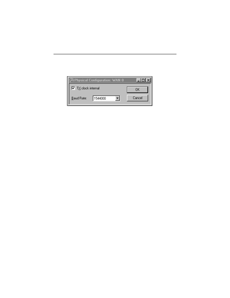 Physical v.35 configuration: wan dialog box, Tx clock internal, Baud rate | Hysical, V.35 c, Onfiguration, Wan d, Ialog | Compatible Systems 5.4 User Manual | Page 230 / 313