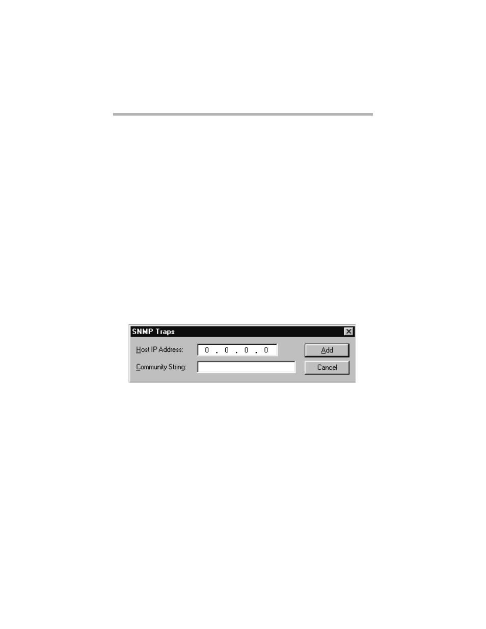 Access, Ip address, Snmp traps configuration dialog box | Host ip address, Community string | Compatible Systems 5.4 User Manual | Page 237 / 313