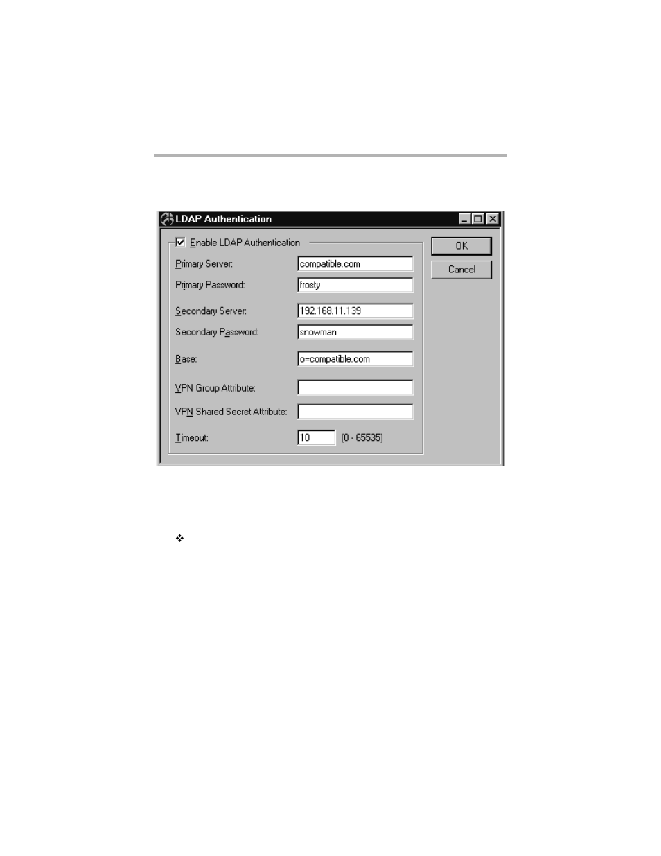 Ldap authentication dialog box, Enable ldap authentication | Compatible Systems 5.4 User Manual | Page 258 / 313