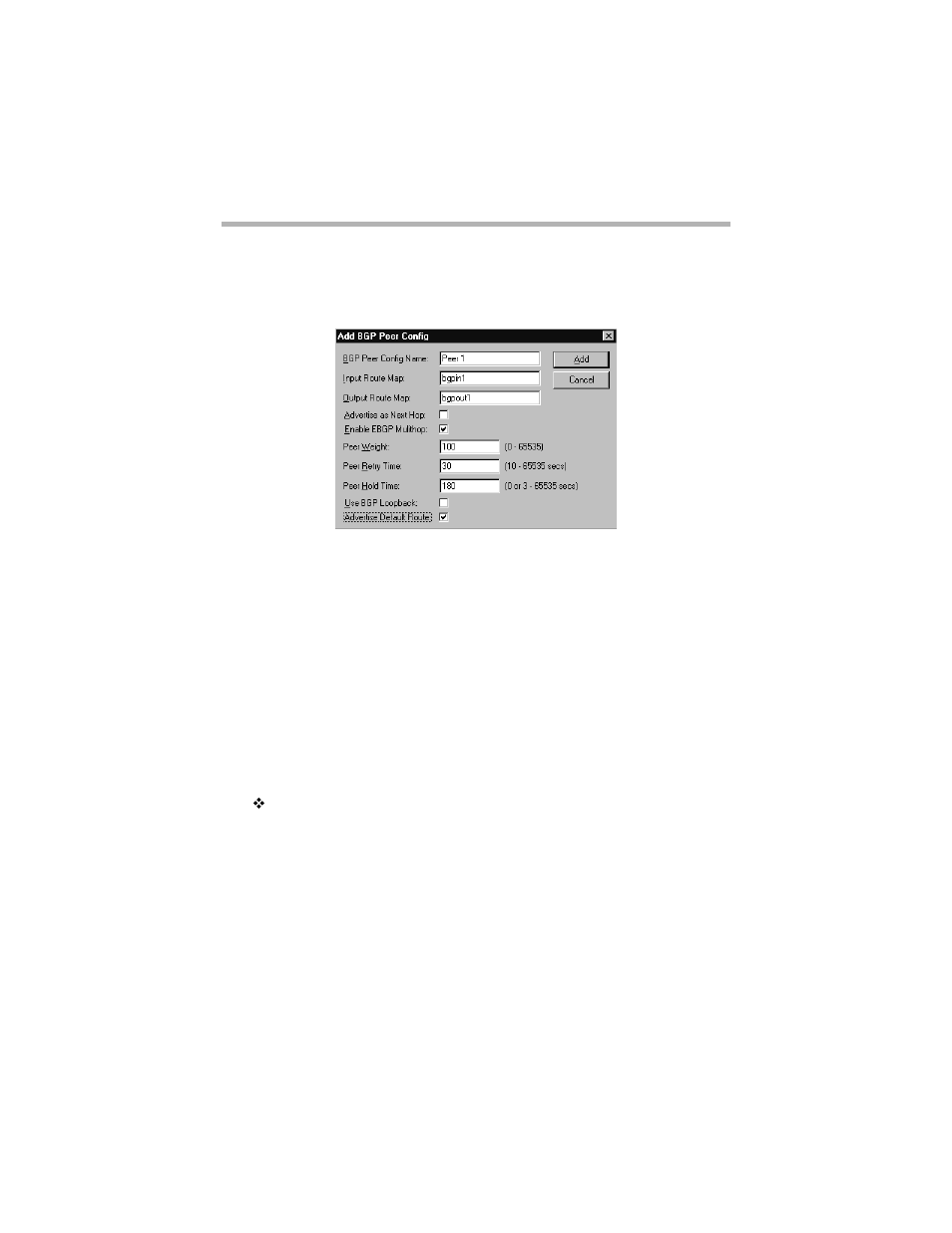 Bgp peer config name, Input route map, Output route map | Advertise as next hop, Enable ebgp multihop | Compatible Systems 5.4 User Manual | Page 272 / 313