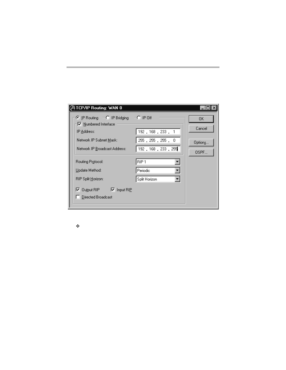 Tcp/ip routing: wan configuration dialog box, Ip routing/bridging/off, Tcp/ip r | Outing, Wan c, Onfiguration, Ialog | Compatible Systems 5.4 User Manual | Page 32 / 313