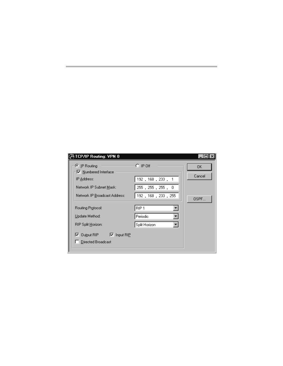 Options, Ospf, Tcp/ip routing: vpn configuration dialog box | Tcp/ip r, Outing, Vpn c, Onfiguration, Ialog | Compatible Systems 5.4 User Manual | Page 37 / 313