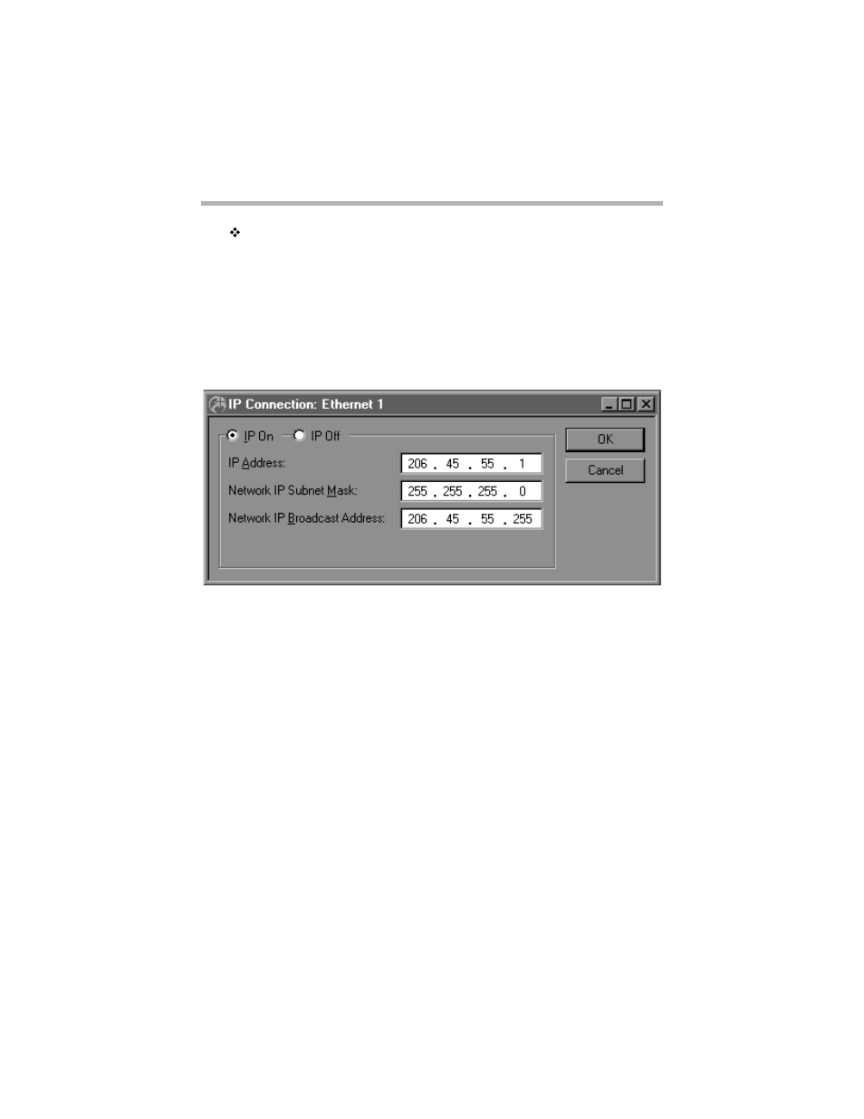 Ip connection dialog box, Ip on/ip off, Ip c | Onnection, Ialog | Compatible Systems 5.4 User Manual | Page 49 / 313