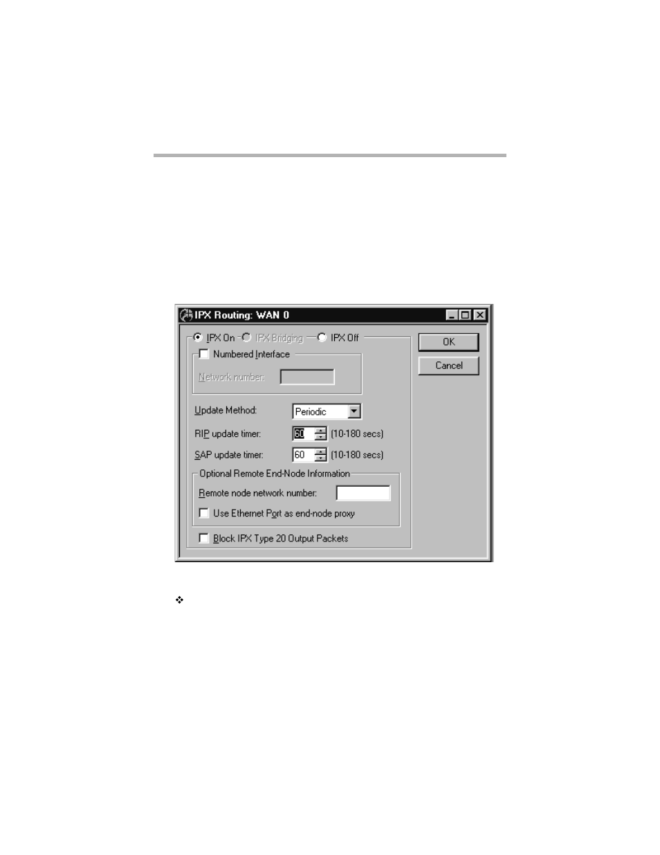 Ipx routing: wan configuration dialog box, Ipx routing/bridging/off, Ipx r | Outing, Wan c, Onfiguration, Ialog | Compatible Systems 5.4 User Manual | Page 66 / 313