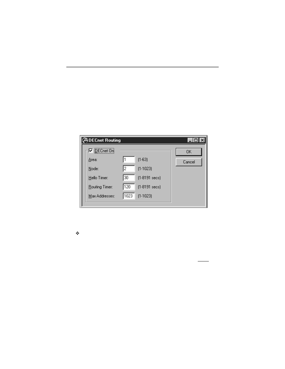 Chapter 5 - decnet routing & bridging, Main decnet routing configuration dialog box, Decnet on | Chapter 5 - decnet routing & bridging 91, Outing, Onfiguration, Ialog | Compatible Systems 5.4 User Manual | Page 97 / 313