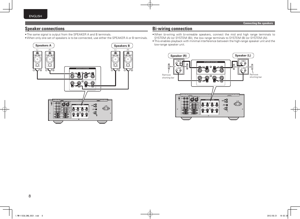 Speaker connections, Bi-wiring connection | Marantz PM-11S3 User Manual | Page 12 / 30